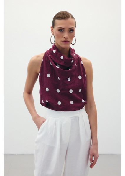 Kolsuz Puantiye Desenli Bluz - Bordo modelleri