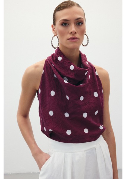 Kolsuz Puantiye Desenli Bluz - Bordo fırsatları