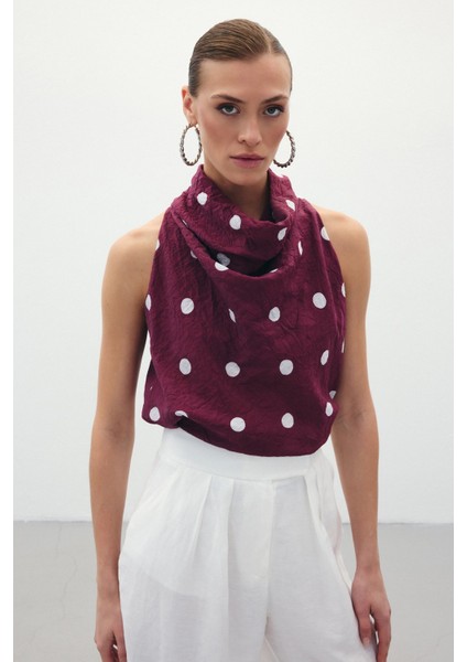 Kolsuz Puantiye Desenli Bluz - Bordo indirimleri