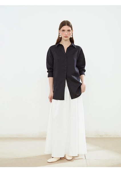 Lcw Modest Oversize %100 Keten Kadın Gömlek (S5) fırsatları