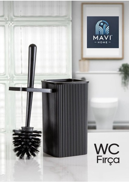 Siyah Çizgili Tuvalet Fırçası (Kare Model)