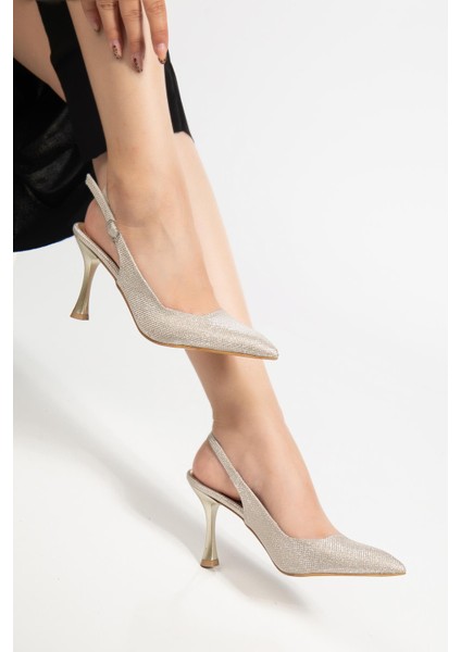 Suins Flare Kadın Simli Topuklu Abiye Ayakkabı