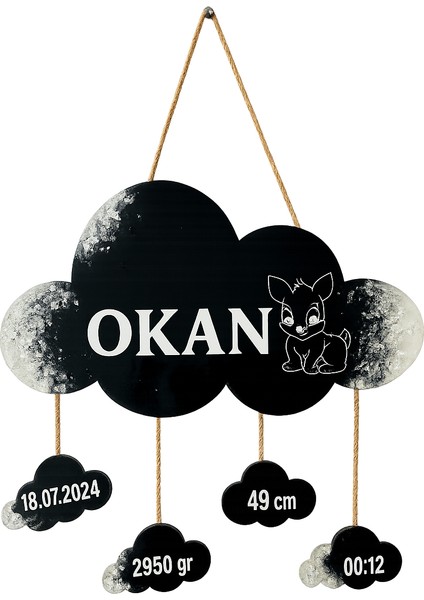 Erkek/kız - Kişiye Özel Isimli Bulut Kapı Süsü – Doğum Bilgili Epoksi Duvar Dekoru – Renk Seçenekli