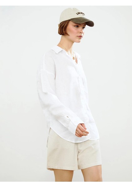 Xsıde Oversize %100 Keten Kadın Gömlek (S5)
