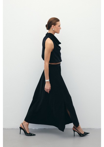 Yırtmaçlı Uzun Etek - Siyah fiyatları