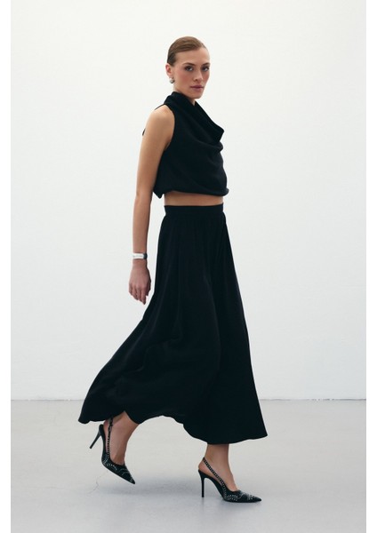 Yırtmaçlı Uzun Etek - Siyah modelleri