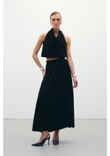 Yırtmaçlı Uzun Etek - Siyah fırsatları