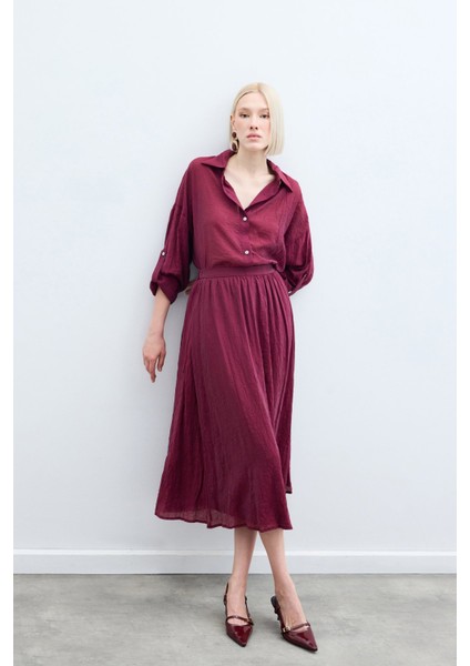 Kraşlı Kloş Etek - Bordo