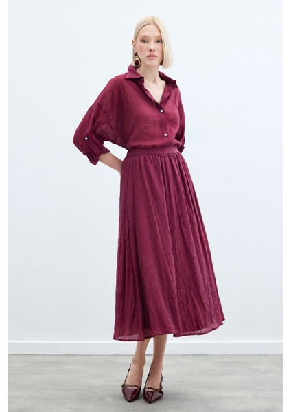 Kraşlı Kloş Etek - Bordo fiyatları