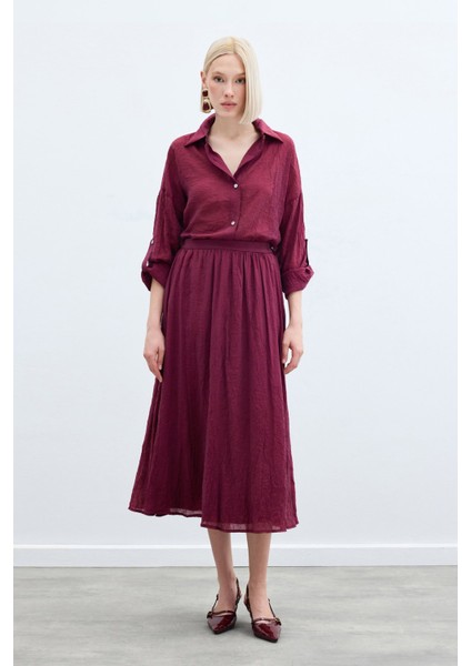 Kraşlı Kloş Etek - Bordo modelleri