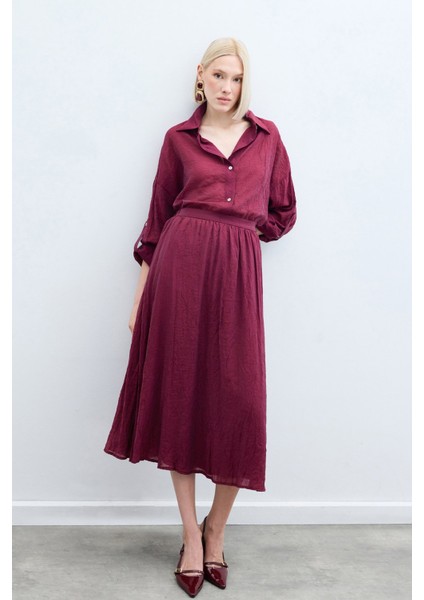 Kraşlı Kloş Etek - Bordo indirimleri