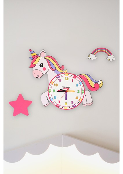 Ahşap Unicorn Temalı Çocuk Odası Duvar Saati Eğitici Saat Çocuk Odası Saat Dekoratif Saat fırsatları