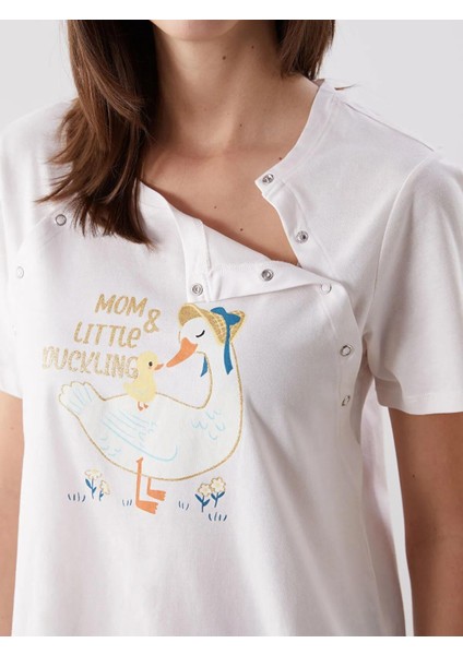 Lcw Dream Bisiklet Yaka Baskılı Hamile Kaprili Pijama Takımı (S5)