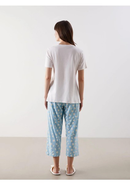 Lcw Dream Bisiklet Yaka Baskılı Hamile Kaprili Pijama Takımı (S5)