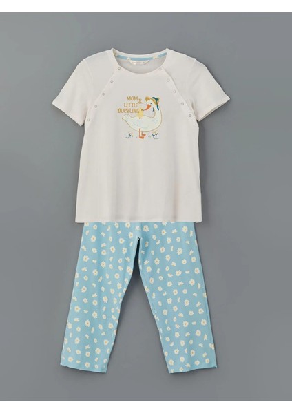 Lcw Dream Bisiklet Yaka Baskılı Hamile Kaprili Pijama Takımı (S5)
