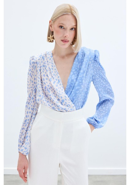 Kruvaze Desenli Bodysuit - Bebemavi Ekru