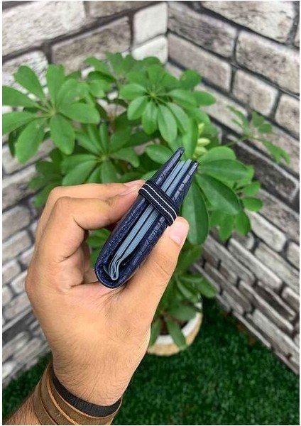Hakiki Deri Lacivert Kroko Desenli Lastikli Spor Unisex Kartlık (T1053) fırsatları