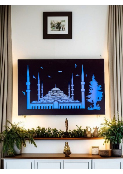 Metal Duvar Tablo Led'li Camii Desenli 1 mt USB Giriş Kablo