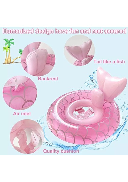 Deniz Kızı Kuyruklu Şişme Flatör | Sırt Destekli & Oturaklı Deniz Simidi | 3 + Yaş Baby Float