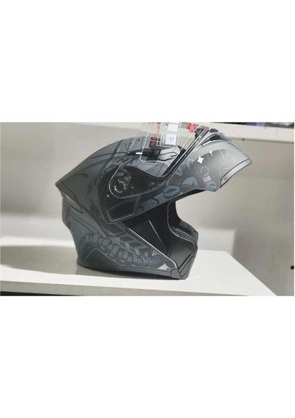 Jk-20 JK902 Çene Pedli Güneş Vizörlü Çeneden Açılır Kask [h-2 Grey ] Xl Beden