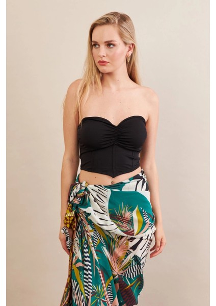 Kadın Siyah Korse Dikişli Crop Bluz AN6025 fiyatları