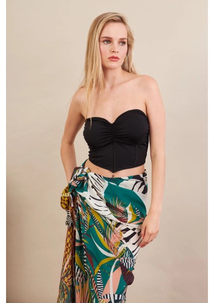 Kadın Siyah Korse Dikişli Crop Bluz AN6025 fırsatları