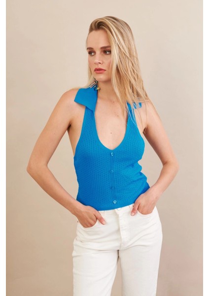 Kadın Turkuaz Sırtı Açık Bluz ZH01-90 fiyatları
