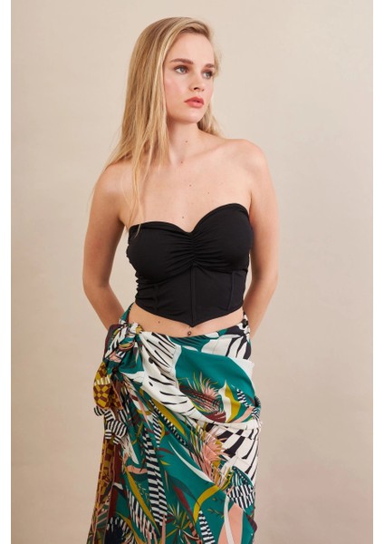 Kadın Siyah Korse Dikişli Crop Bluz AN6025 modelleri