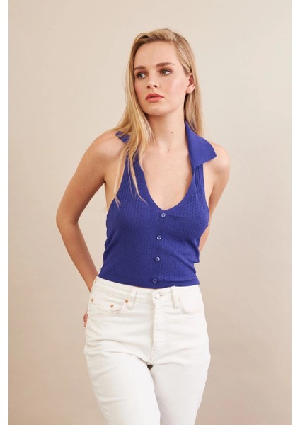 Kadın Mor Sırtı Açık Bluz ZH01-90