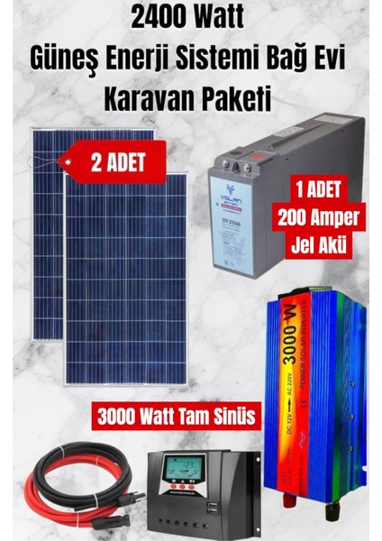 Güneş Enerji Sistemi 2400 Watt Bağ Evi ve Karavan İçin Hazır Solar Paket