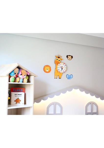 Ahşap Zürafa Temalı Çocuk Odası Duvar Saati Eğitici Saat Çocuk Odası Saat Öğretici Saat modelleri