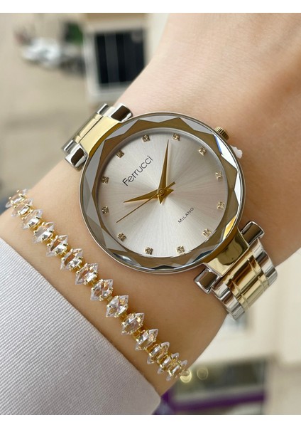 Kesme Camlı 2 Yıl Garantili Kadın Kol Saati ve Bileklik