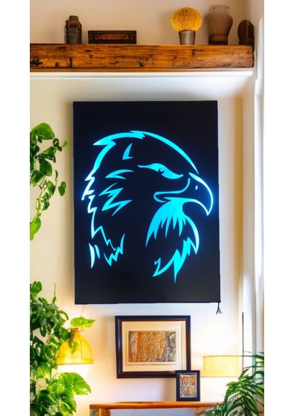 Kartal Desenli Duvar Metal Tablo Led'li 1mt USB Giriş Kablo