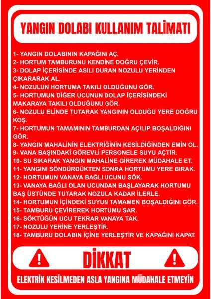 35 x 50 Yangın Dolabı Kullanım Talimatı Folyo Baskı Sticker Uyarı Levhası