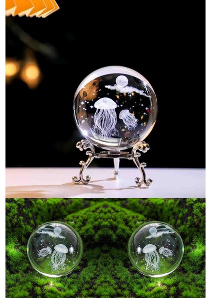 Kristal Cam Küre 3D Özel Lazer Işleme Metal Standlı Dekoratif Hediyelik Masaüstü Aksesuar Kar Küresi Seti Şık Zarif Biblo Dekor
