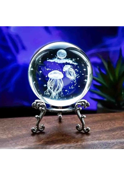 Kristal Cam Küre 3D Özel Lazer Işleme Metal Standlı Dekoratif Hediyelik Masaüstü Aksesuar Kar Küresi Seti Şık Zarif Biblo Dekor fırsatları