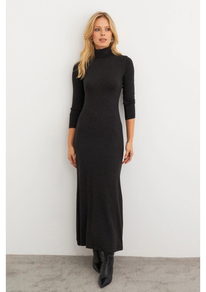 Kadın Antrasit Balıkçı Maxi Elbise MEY100