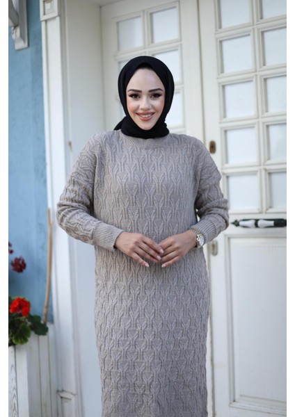 Kadın Örme Desenli Triko Tesettür Elbise