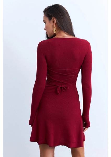 Kadın Bordo Bağlamalı Kaşkorse Mini Elbise FRY2175 fiyatları