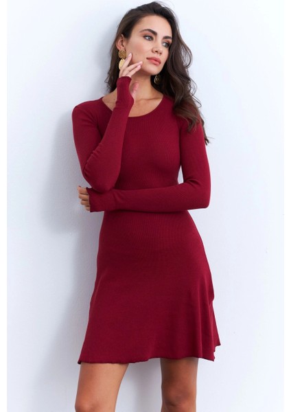 Kadın Bordo Bağlamalı Kaşkorse Mini Elbise FRY2175 modelleri