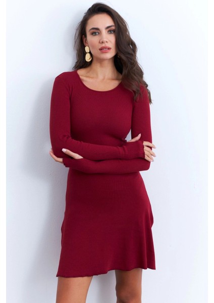 Kadın Bordo Bağlamalı Kaşkorse Mini Elbise FRY2175 fırsatları