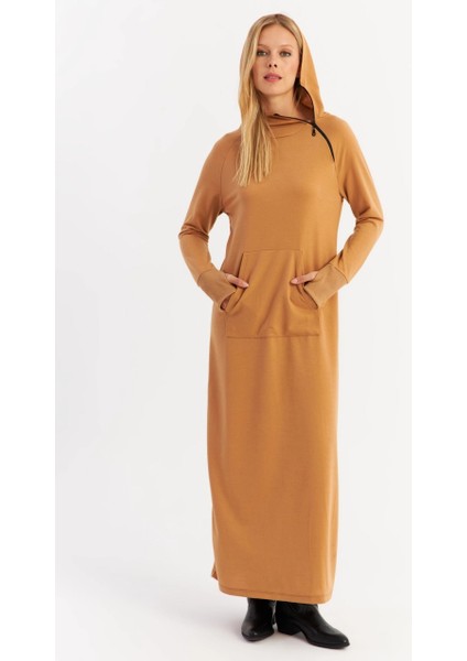 Kadın Camel Yakası Fermuarlı Maxi Sweat Elbise MTF12 modelleri