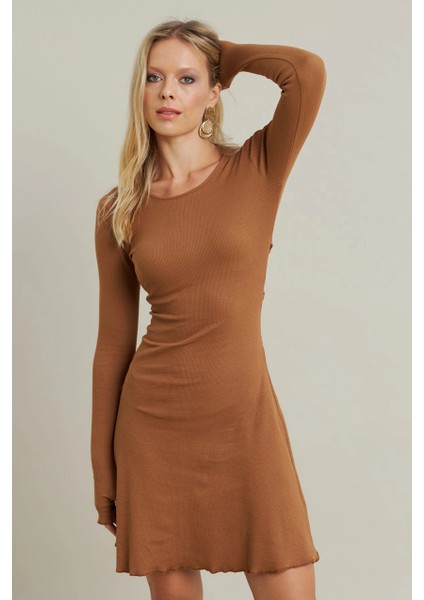 Kadın Camel Bağlamalı Kaşkorse Mini Elbise FRY2175 fırsatları