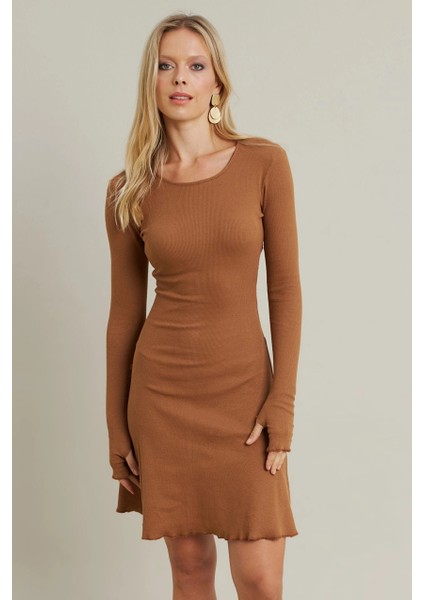 Kadın Camel Bağlamalı Kaşkorse Mini Elbise FRY2175 fiyatları