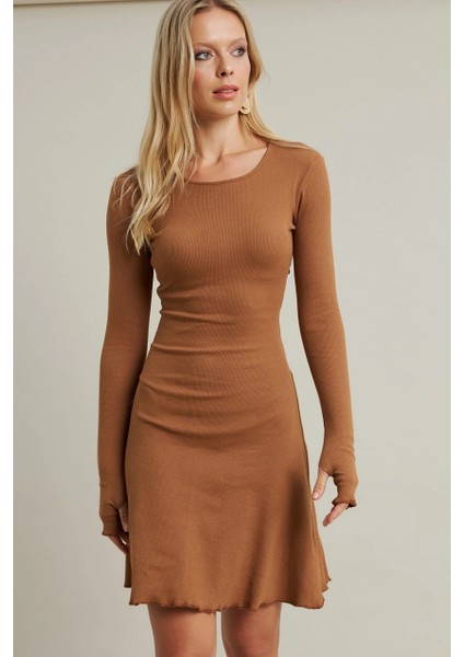 Kadın Camel Bağlamalı Kaşkorse Mini Elbise FRY2175 modelleri