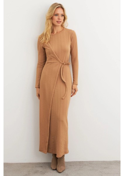 Kadın Camel Kruvaze Maxi Elbise MTF31 fiyatları