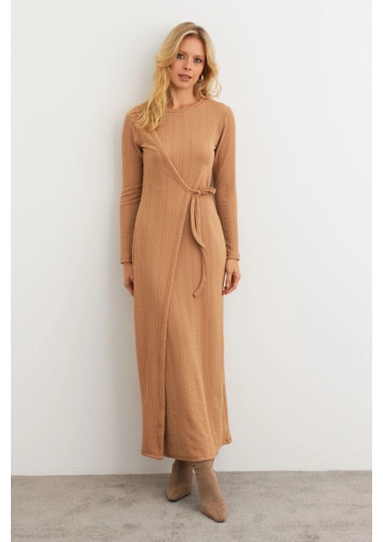 Kadın Camel Kruvaze Maxi Elbise MTF31 modelleri