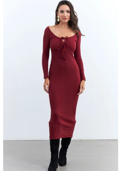 Kadın Bordo Kaşkorse Maxi Elbise EY1513 fiyatları