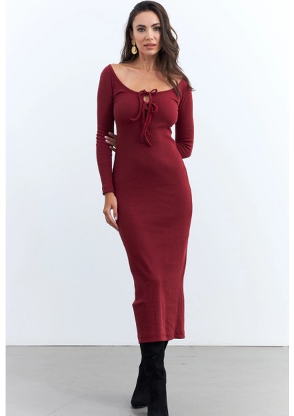 Kadın Bordo Kaşkorse Maxi Elbise EY1513 fırsatları