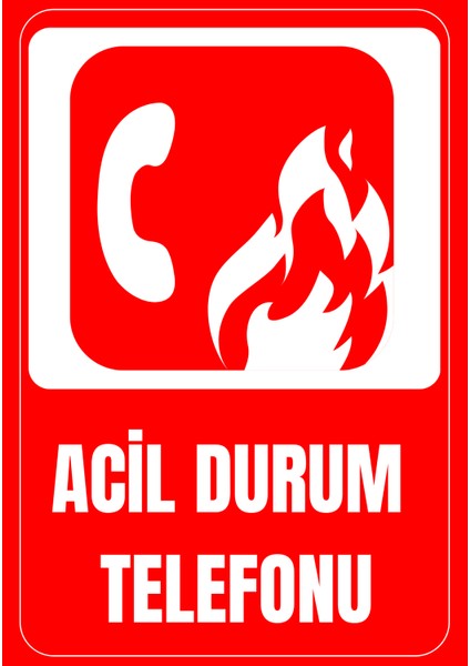 35 x 50 Acil Durum Telefonu Folyo Baskı Sticker Uyarı Levhası